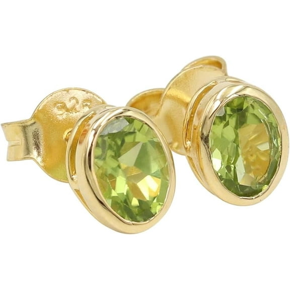 Earth Gems Jewelry Natural Peridot Gemstone Stud Earrings 18K Gold Plated Over Sterling Silver Jewelry Gift for Her