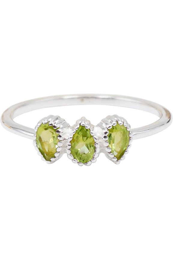 Earth Gems Jewelry Peridot Gemstone Ring Solid Silver Minimalist Stacking Jewelry for Women