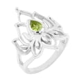 thumbnail image 1 of Earth Gems Jewelry Peridot Ring Sterling Silver Rings Lotus Design Ring Statement Ring for Women, 1 of 4