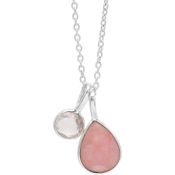 Earth Gems Jewelry Pink Opal Pendant Necklace Sterling Silver Rose Quartz Gemstone Jewelry for Women