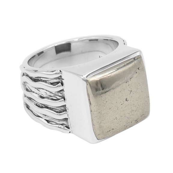 Earth Gems Jewelry Pyrite Ring Sterling Silver Ring Statement Ring Gemstone Ring for Men's
