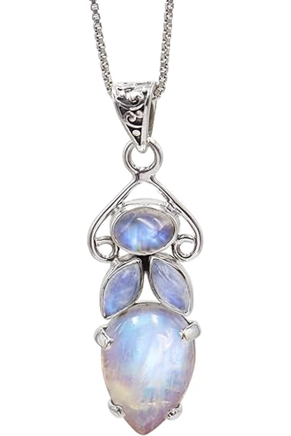 Earth Gems Jewelry Rainbow Moonstone Pendant Necklace, 925 Sterling Silver Gemstone Jewelry for Women