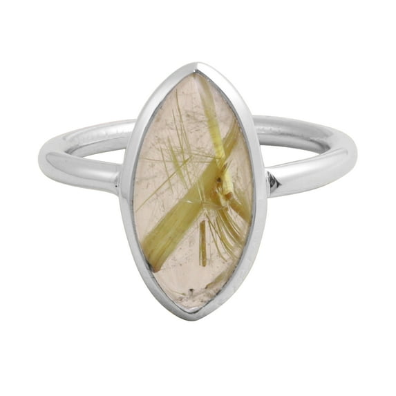 Earth Gems Jewelry Rutilated Quartz Ring Sterling Silver Ring Golden Quartz Ring Statement Ring for Women