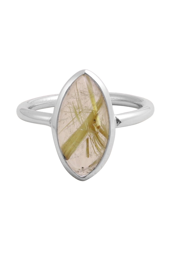 Earth Gems Jewelry Rutilated Quartz Ring Sterling Silver Ring Golden Quartz Ring Statement Ring for Women