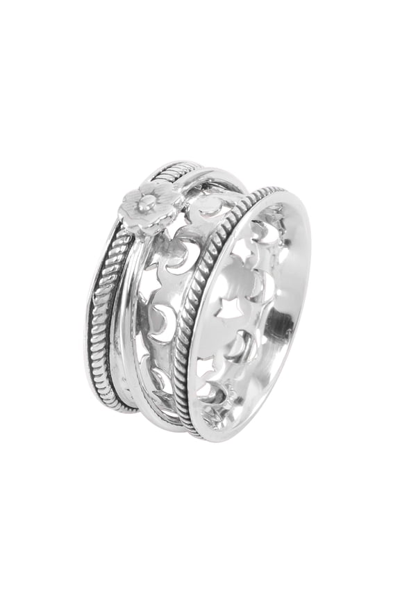 Earth Gems Jewelry Spinner Ring Anxiety Ring Sterling Silver Ring Blossoms Ring Yoga Ring Fidget Ring for Women
