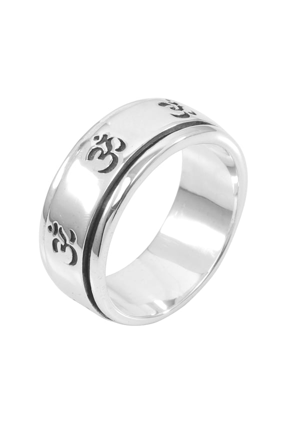 Earth Gems Jewelry Spinner Ring Fidget Ring Anxiety Ring Sterling Silver Ring Spiritual Ring Om Ring for Men