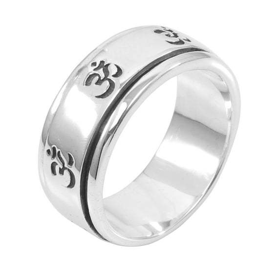 Earth Gems Jewelry Spinner Ring Fidget Ring Anxiety Ring Sterling Silver Ring Spiritual Ring Om Ring for Men