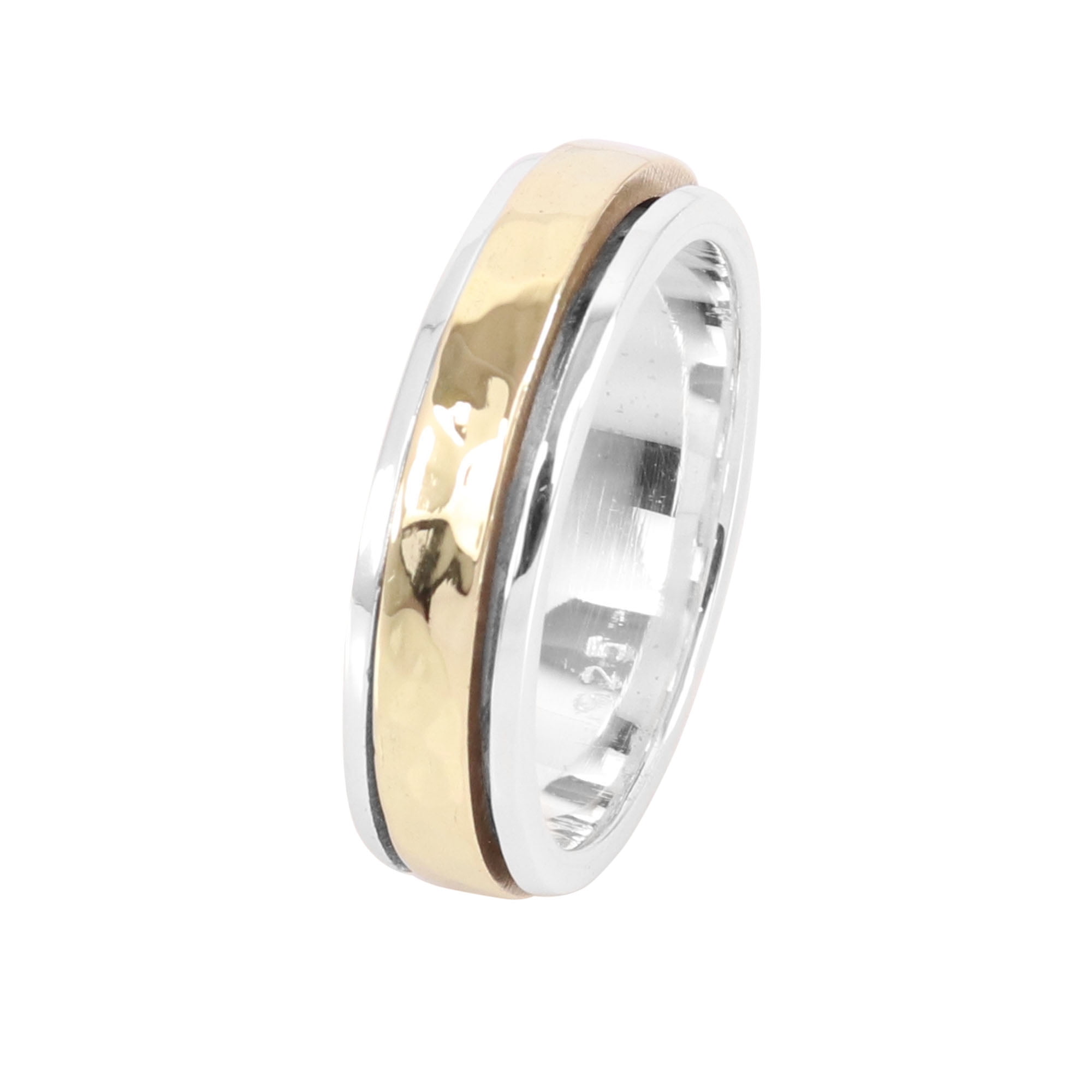 Yellow gold ring, silver wedding ring, meditation ring, wide spinner r –  Artisan Look