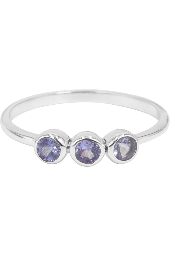 Earth Gems Jewelry Tanzanite Three-Stone Ring, 925 Sterling Silver Stackable Ring for Women