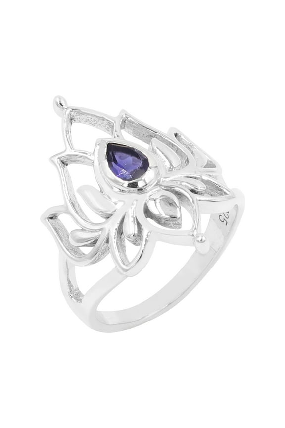 Earth Gems Jewelry Tanzanite Ring Sterling Silver Ring Lotus Design Ring Statement Ring for Women