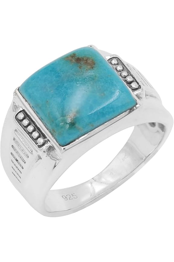 Earth Gems Jewelry Turquoise Gemstone Ring Sterling Silver Statement Jewelry for Men