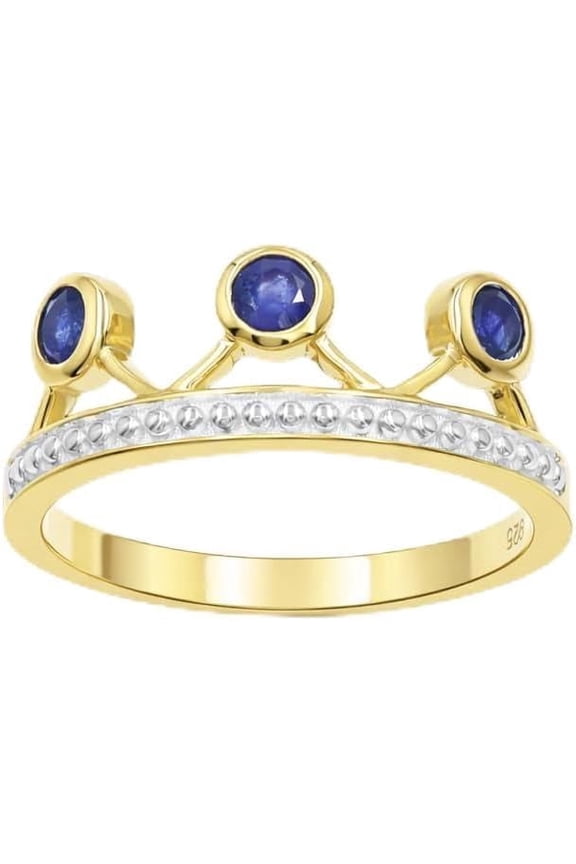 Earth Gems Jewelry Two-Tone Sapphire Crown Ring for Women, Stackable Band for Women (Gold & Silver Finish)