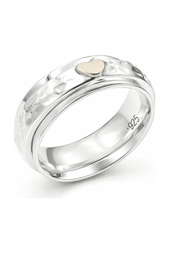Earth Gems Jewelry Sterling Silver Heart Accent Spinner Ring – Two-Tone Handmade Jewelry for Women