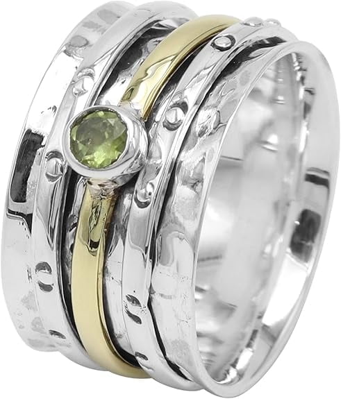 Earth Gems Peridot Spinner Ring – Sterling Silver Fidget & Meditation Jewelry for Women