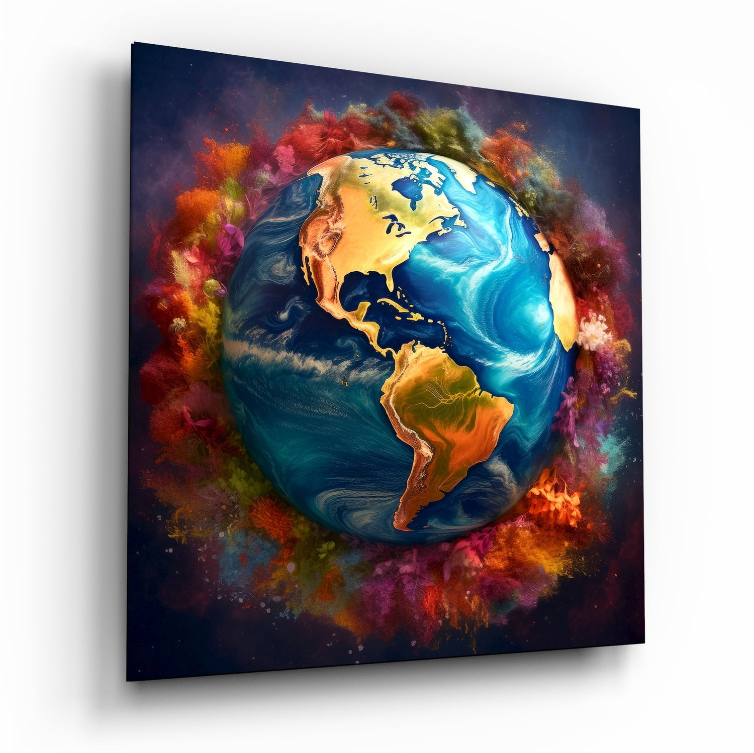 Earth Globe in Color Powder Clouds Glass Wall Art - Walmart.com