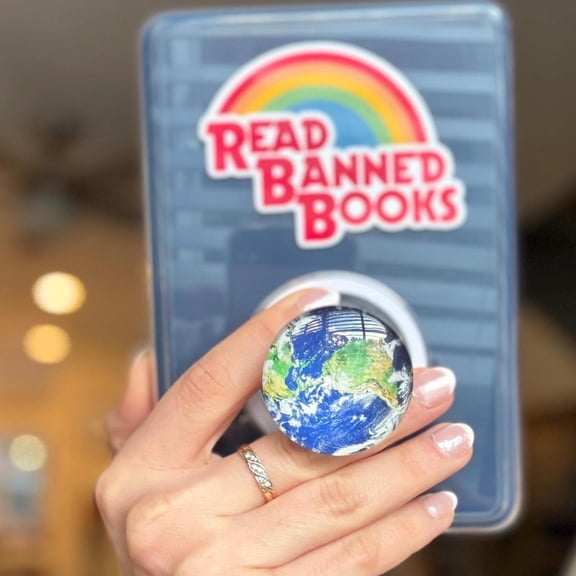 Earth Grip for and Ereader, Magnetic Phone Grip, iPad Tablet Accessory, World Globe Design, Book Lover Gift