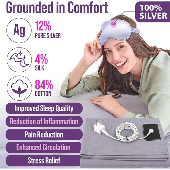 Earth Grounding Sheets King Size with 12% Silver Fiber & 4% Silk & 84% Cotton - Gray - SGS Quality Certified Grounded Well Bed Sheet - Conductive Fitted Sheet for Better Sleep