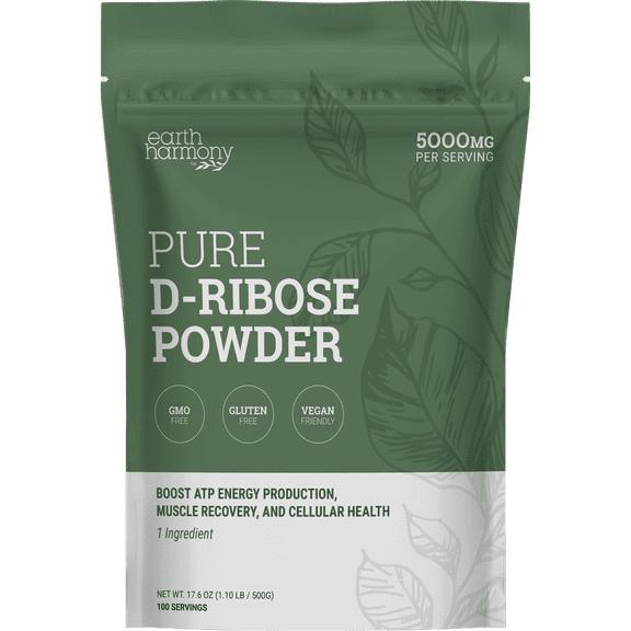 Earth Harmony D-Ribose Powder 5000mg - Great for Exercise Performance, Post-Workout, and Heart Health - Similar to D Ribose Capsules - 17.6 Oz