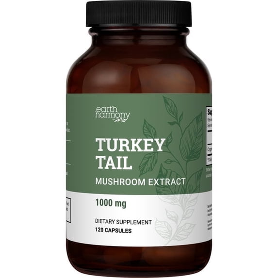 Earth Harmony Turkey Tail Mushroom Extract Capsules with Polysaccharides, Antioxidant Support, Beta-Glucans, 120 Count