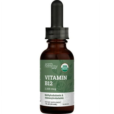 Earth Harmony Certified Organic Vitamin B12 Liquid, 2000mcg, 1 fl oz