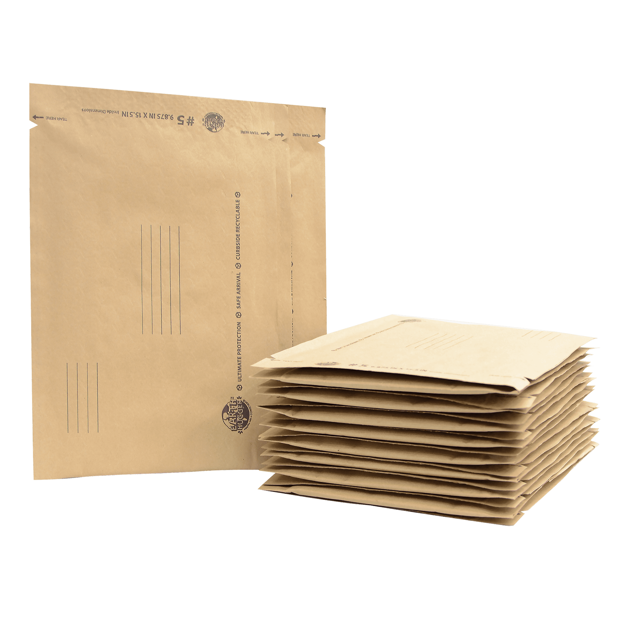 Earth Hugger Curbside Recyclable Paper Bubble Mailers, Size #5 (15.5" x 9.8"), 20-Count