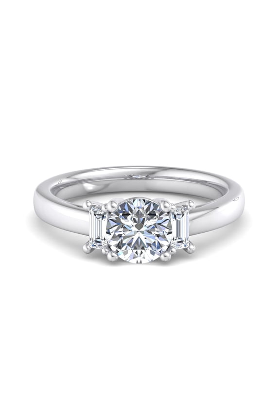 1.06 Ct Round Cut Diamond Engagement Ring - 3 Stone Design with Lab-Created Simulated Diamonds Ring - 14K White Gold Plated Rings - Ideal for Celebrating Love and Special Occasion in Life