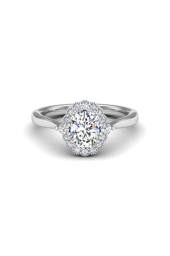 1.38 Ct Oval Cut Diamond Engagement Ring - Luxurious 14K White Gold Plated Setting - Beautifully Crafted Solitaire with Halo Accents - Ideal for Engagement and Special Celebrations