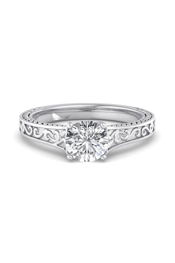 1.38 Ct Round Cut Lab-Created Diamond Engagement Ring - Gorgeous Solitaire with Unique Milgrain Accents - 14K White Gold Plated Ring - Perfect for Proposal and Treasured Gifts for Her