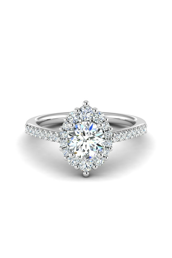 1.38 Ct Round Cut Lab Created Diamond Ring - Floral Solitaire with Accents - 14K White Gold Plated Ring - Women’s Engagement Jewelry Featuring Elegant Flower Inspired Detailing