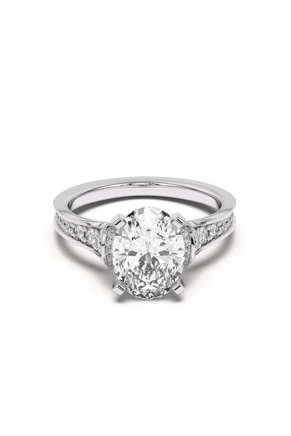 1.49 Ct Oval Cut Lab Created Solitaire with Accents Diamond Ring - Women's Prong Setting Engagement and Wedding Ring - 14K White Gold Plated Design - 9th Year Anniversary Gifts for Women