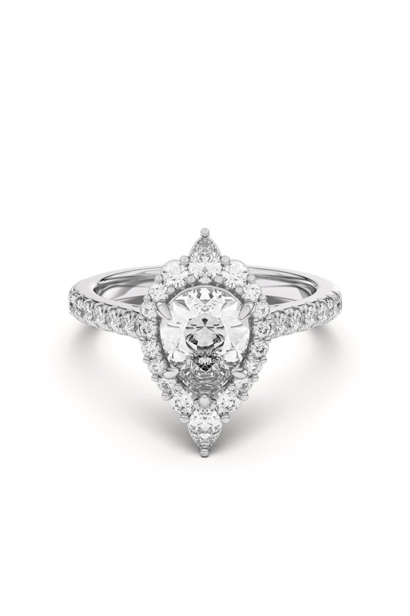 1.49 Ct Pear Cut Solitaire Engagement Rings - Round Cut Halo Diamond with Prong Setting - 14K White Gold Plated Eternity Band for Women's - Perfect for Birthdays and Special Occasion