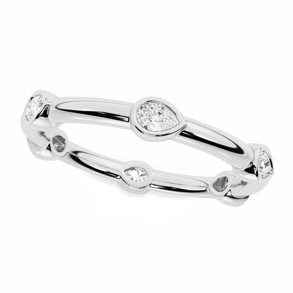 Earth Jewel 1.5 Ct Pear Cut Engagement Full Eternity Ring for Her - 14K White Gold Plated - Bezel Setting Diamond Ring for Women - Lab-Created Simulated Diamond - Minimalist Dainty Wedding Band