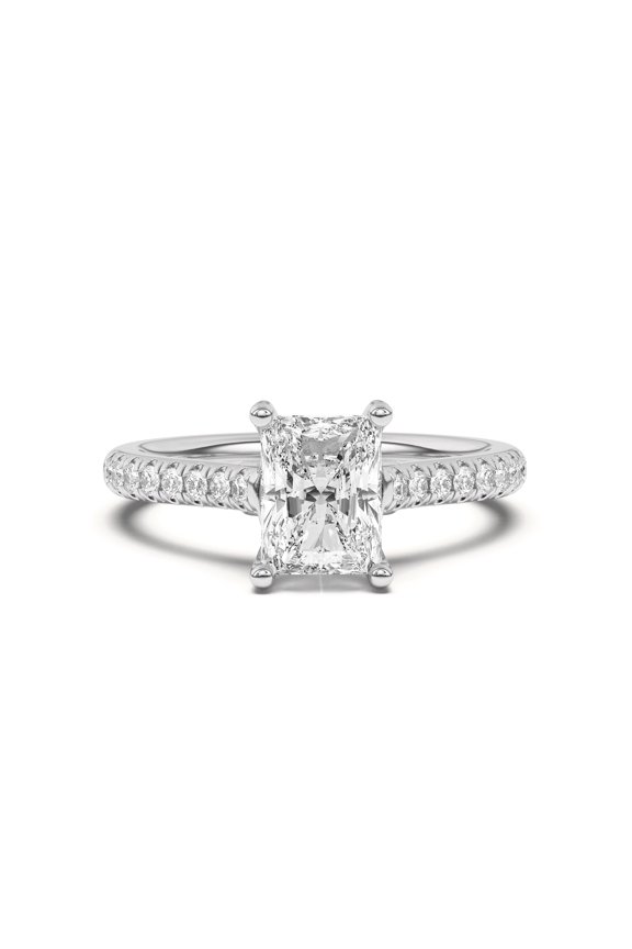 1.6 Ct Radiant Cut Diamond Bridal Ring - Lab Created Diamond Jewelry in 14K White Gold Plated - Stunning Engagement Ring for Her - Jewelry Diamond Rings Wedding Sets Past Present Future