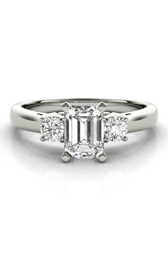 1.7 Ct Emerald Cut Lab Created Diamond Rings - Three Stone Engagement Wedding Ring for Women's - 14K White Gold Plated Jewelry - Perfect Proposal Rings - Great Gift for Any Occasion