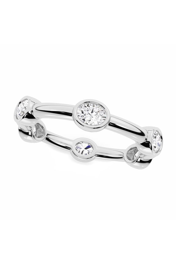1.7 Ct Oval Cut Engagement Full Eternity Ring - 14K White Gold Plated - Bezel Setting Diamond Rings for Women's - Lab-Created Diamond - Wedding Band for Her - Ideal Gifts for Women's