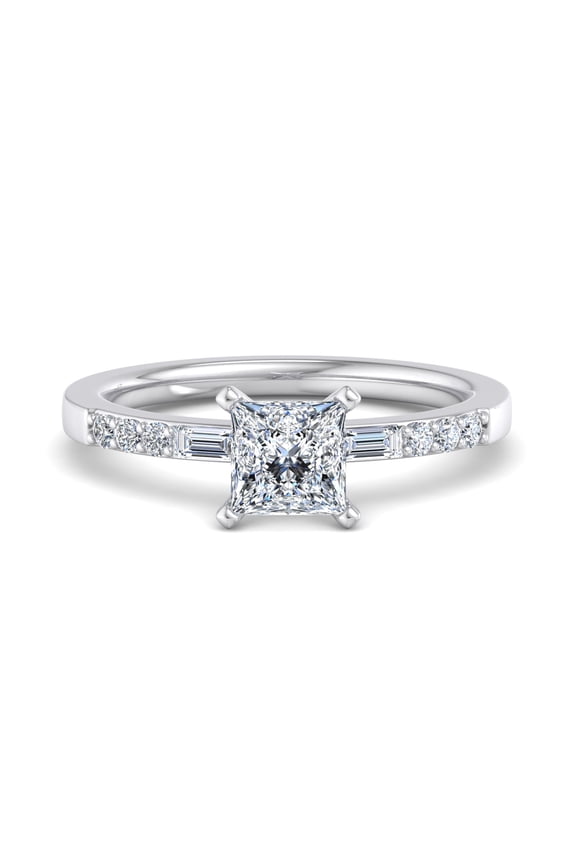 1.7 Ct Princess Cut Engagement Ring - 14K White Gold Plated - Solitaire with Accent Diamonds - Wedding Trilogy Band - Lab-Created Diamond - Perfect for Anniversary or Birthday Gifts