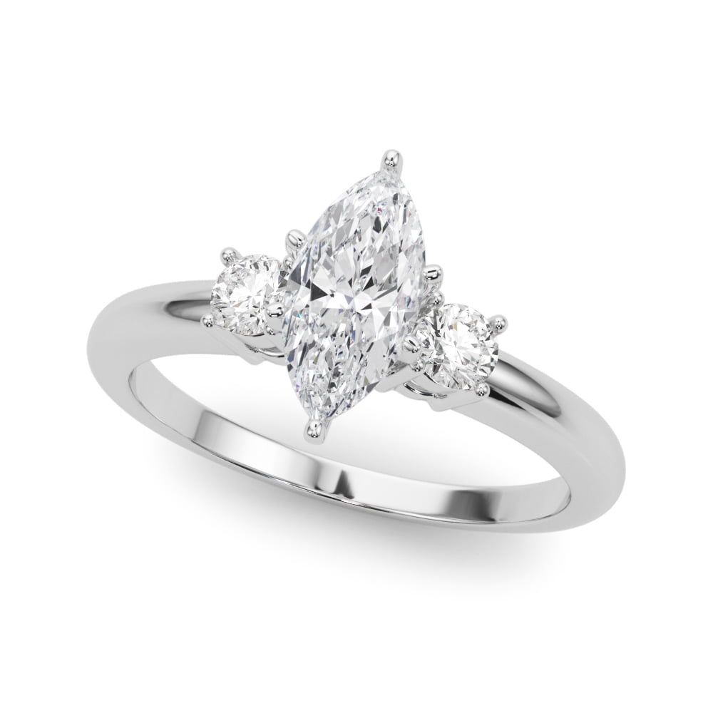 Earth Jewel 1.81 Ct Lab Created Marquise Cut Three Stone Diamond Ring for Women - 14K White Gold Plated Engagement Ring - Wedding Jewelry for Her - Three Diamond Accent Design for Engagement Rings