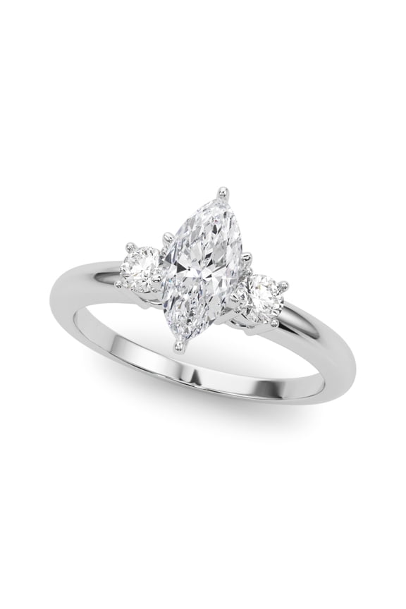 1.81 Ct Lab Created Marquise Cut Three Stone Diamond Ring for Women - 14K White Gold Plated Engagement Ring - Wedding Jewelry for Her - Three Diamond Accent Design for Engagement Rings