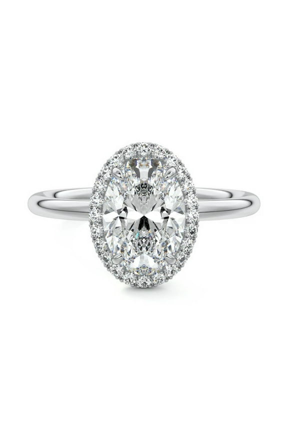 1.9 Ct Oval Cut White Diamond Ring for Women's - 14K White Gold Plated Ring - Engagement Rings for Women's - Halo Engagement Wedding Anniversary Ring for Women's - Diamond Jewellery