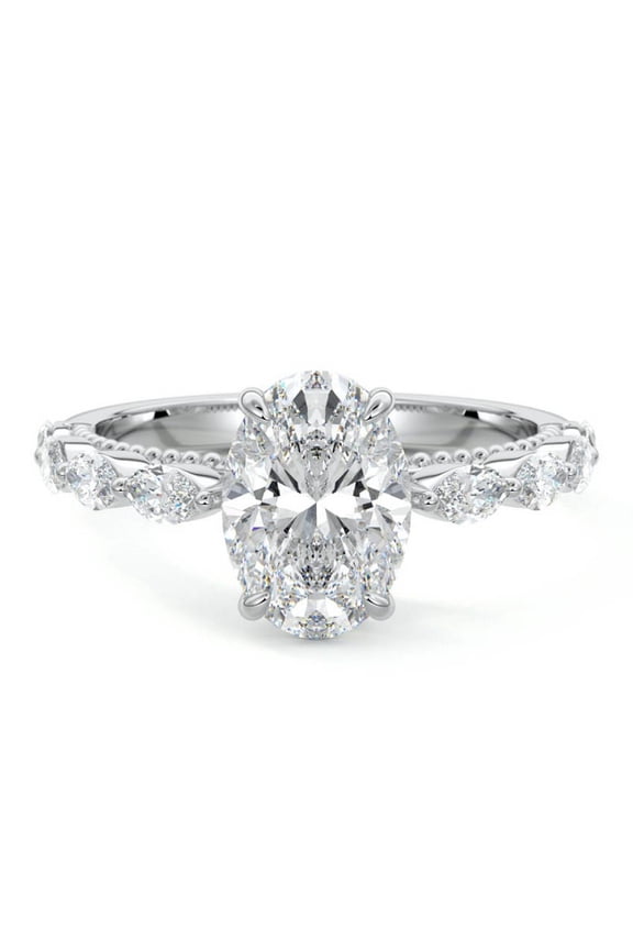 1.9 Ct VVS1/D Oval Cut Diamond Solitaire With Accents Ring - 14K White Gold Plated Ring - Solo Stone Wedding Diamond Ring for Women's - Women's Jewellery Engagement Wedding Ring
