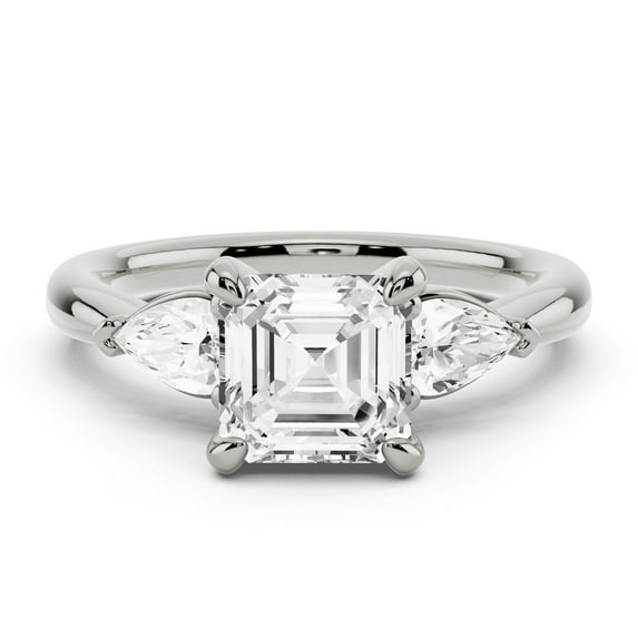 Earth Jewel 1.92 Ct Asscher Cut Engagement Ring - Solitaire with Accent Stones - 3 Stone Wedding Ring for Women - Lab-Created Simulated Diamond in 14K White Gold Plated - Perfect for Anniversary