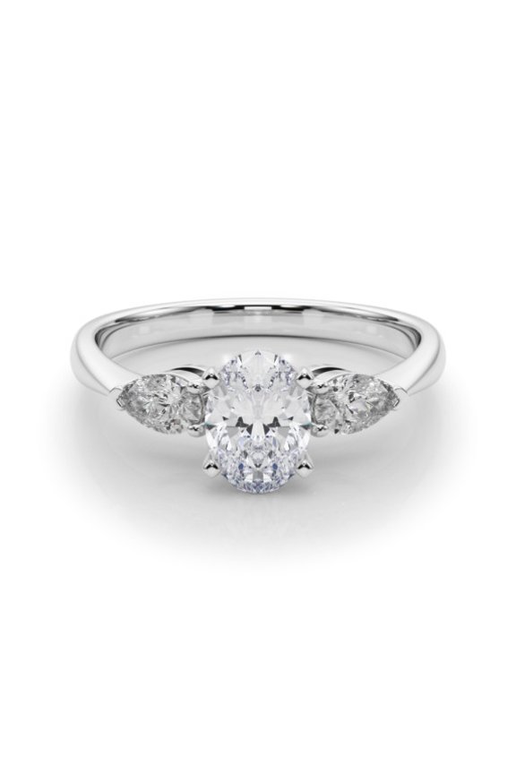 1.92 Ct Oval Cut Lab Created Diamond Engagement Ring - Stunning Prong Set Three Stone Design - 14K White Gold Plated Ring - Elegant Ring for Women - Perfect Proposal Ring for Women's