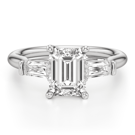 Earth Jewel 14K White Gold Plated Emerald Cut Diamond Ring - 2.13 Ct Lab-Created Solitaire with Accent Engagement Ring for Women - Trilogy Wedding Ring for Special Celebrations and Everyday Elegance