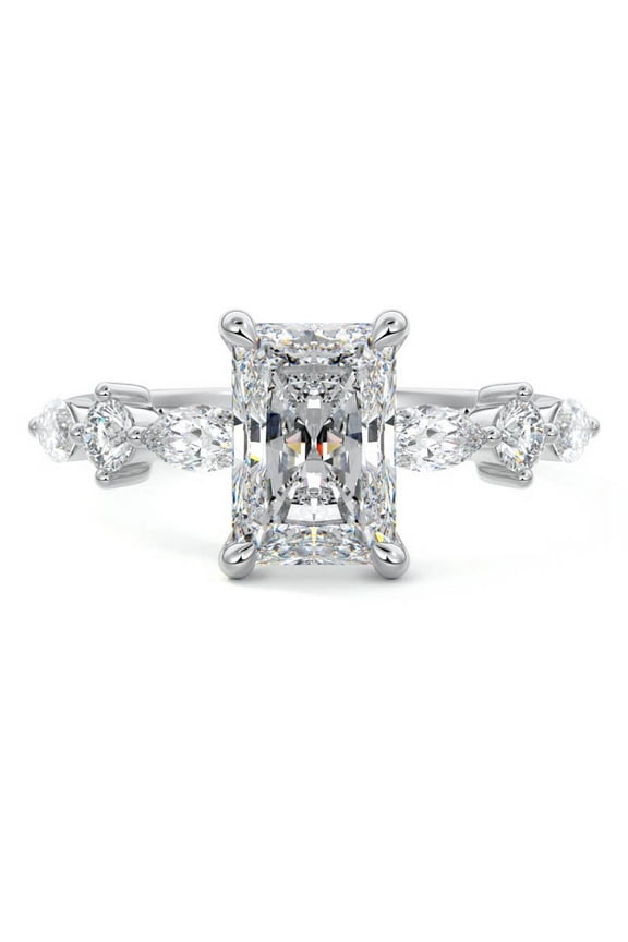 14K White Gold Plated RIng For Her - 2.1 Ct VVS1/D Radiant Cut Diamond Solitaire Ring - Ring For Her - Solitaire Rings - Christmas Gifts for Her - Party Wear Diamond Ring
