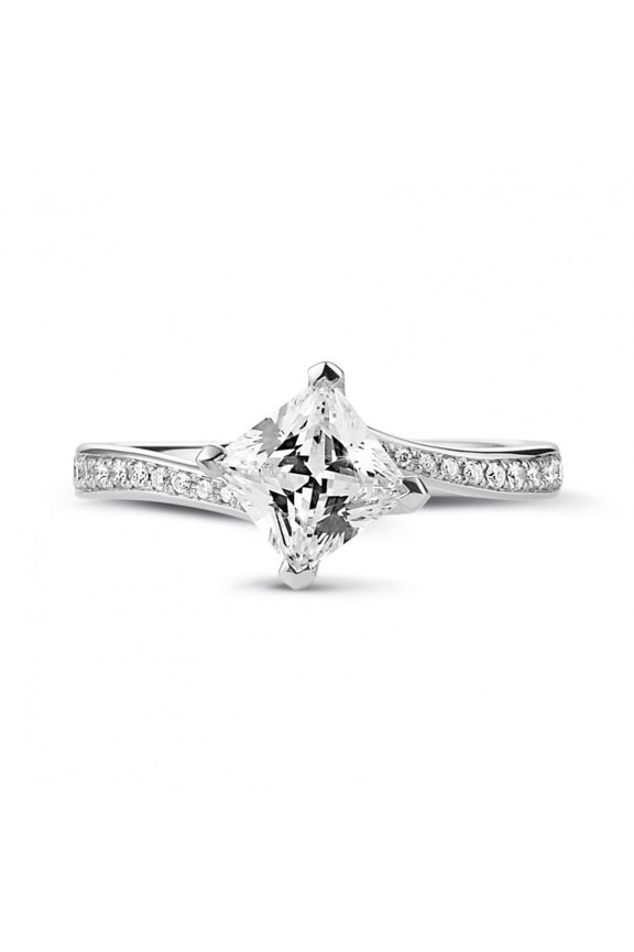 14K White Gold Plated Ring - 1.7 Ct Lab Created Diamond Engagement Ring - Princess Cut Design for Women's - Ideal Proposal Ring - Beautiful Gift for Graduation or Special Occasion