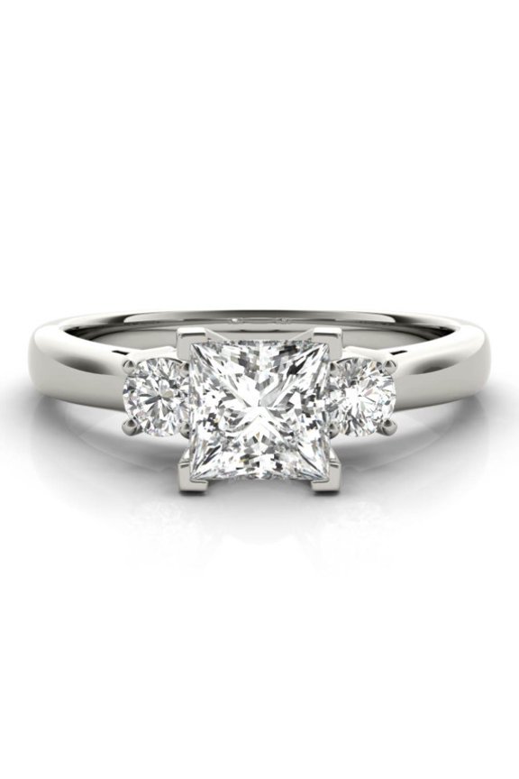 14K White Gold Plated Ring - 1.7 Ct Princess Cut Lab Created Diamond Engagement Wedding Ring - Three Stone and Solitaire Design for Women - Ideal for Proposaland Special Occasion