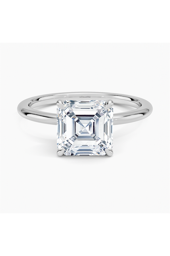 14K White Gold Plated Ring - 2.13 Ct Asscher Cut Lab Created Diamond Ring - Engagement Ring for Women - Hidden Diamond Feature - Ideal Gift for Weddings and Celebrations - New Year Gifts