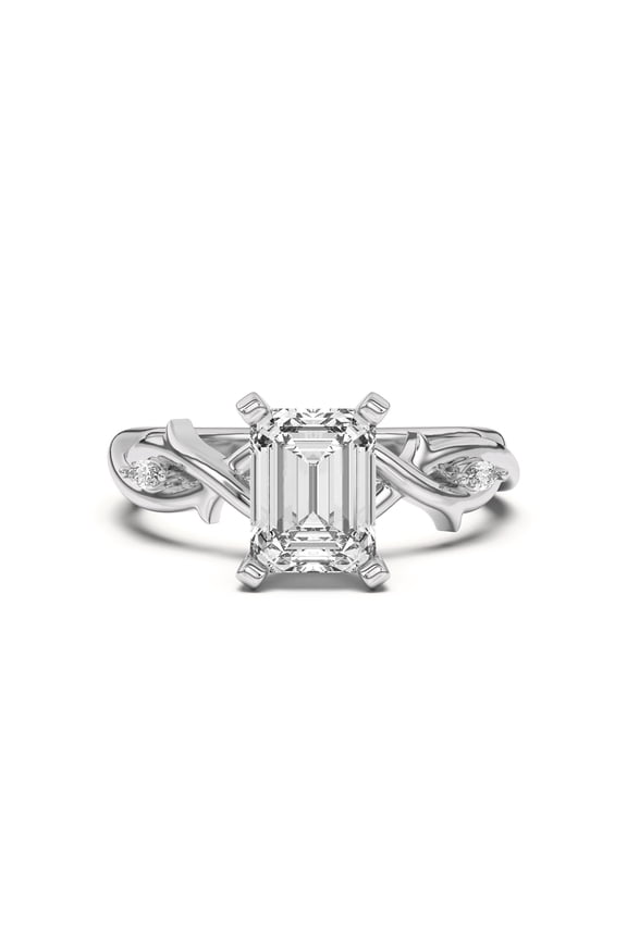 2.02 Ct Emerald Cut Engagement Ring - 14K White Gold Plated 3 Stone Solitaire with Accent Diamonds - Infinity Twisted Cross Over Shank - Wedding or Proposal Ring for Her - Beautiful Gift