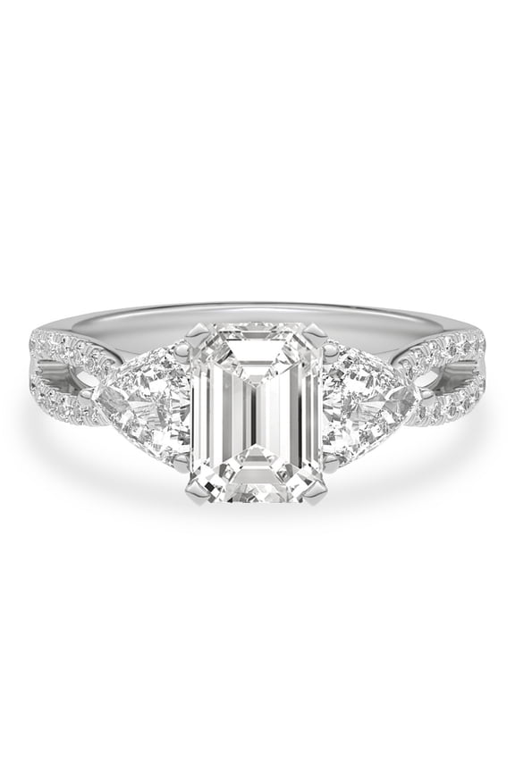 2.02 Ct Emerald Cut Lab-Created Simulated Diamond Engagement Ring - Elegant Split Shank Wedding Ring with Accents Ring - 14K White Gold Plated Ring - Perfect Bridal Ring for Women's