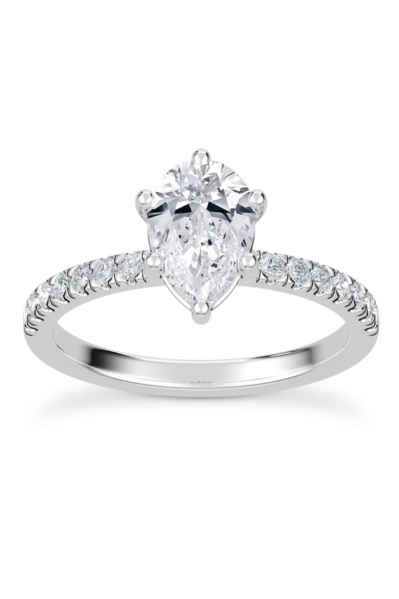 2.02 Ct Pear Cut Diamond Engagement Ring - Lab Created Simulated Diamond - 14K White Gold Plated - Prong Setting - A Dazzling Choice for Proposaland Celebrating Your Unique Bond